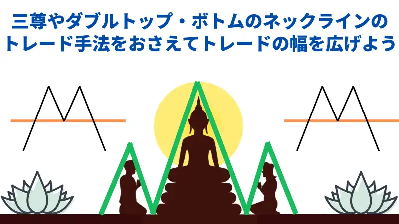 これは三尊やダブルトップ・ボトムの根クラインのトレード手法をおさえてトレードの幅を広げよう、というまとめを図にした画像です。