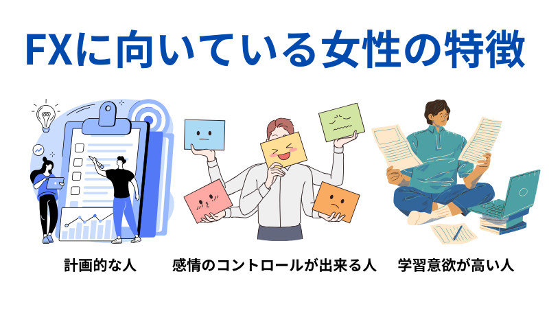 FXに向いている女性の特徴の説明イラスト