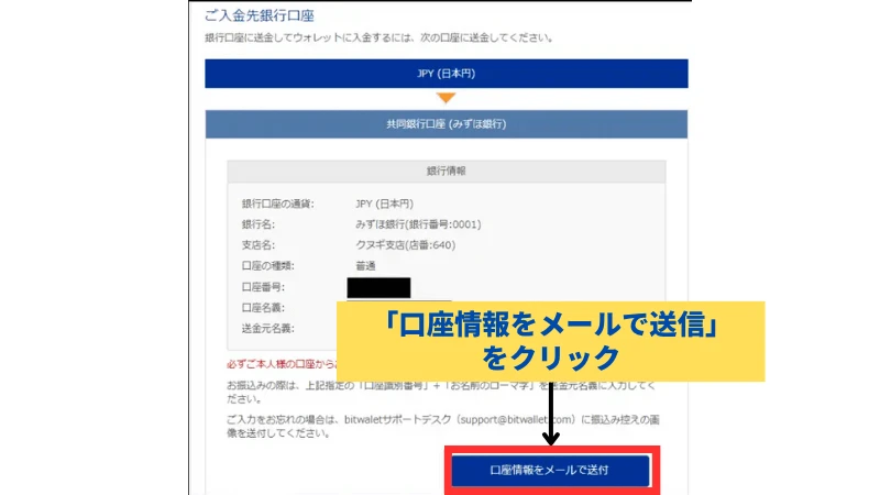 bitwalletの銀行送金による入金の手順