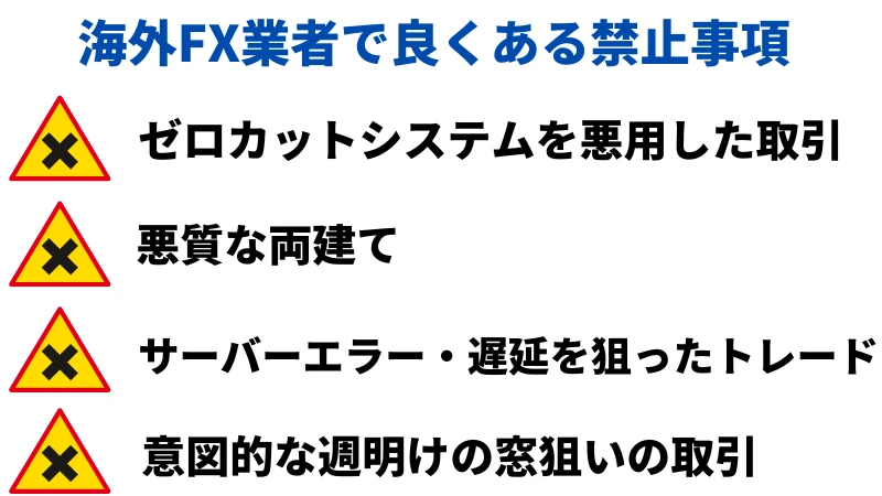 海外FX業者でよくある禁止事項のまとめ