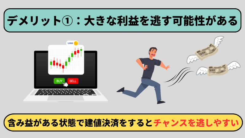 デメリットの一つ目は大きな利益をのがる可能性がある点である。