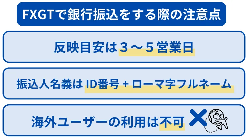 FXGT 銀行振込 注意点