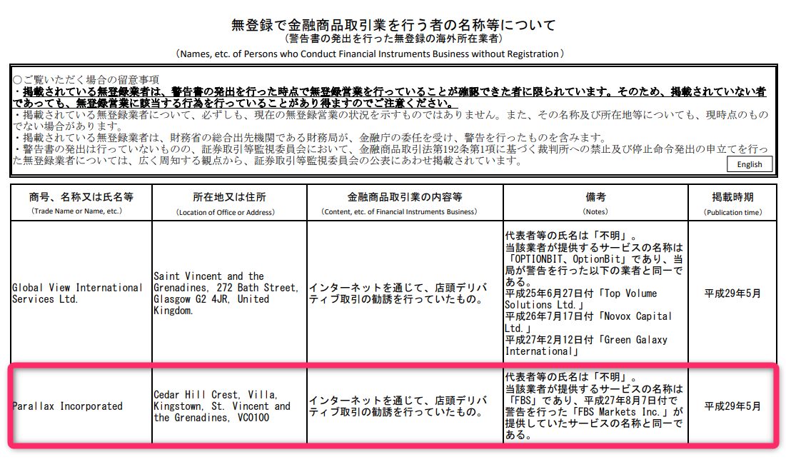 金融庁から警告を受けている