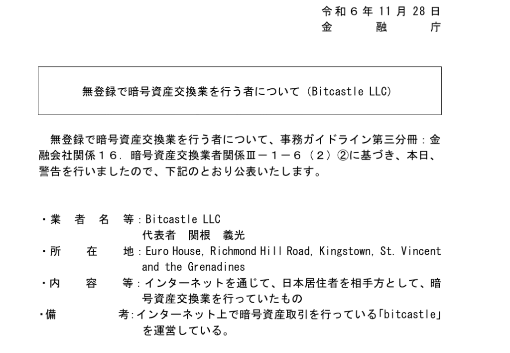 bitcastle警告