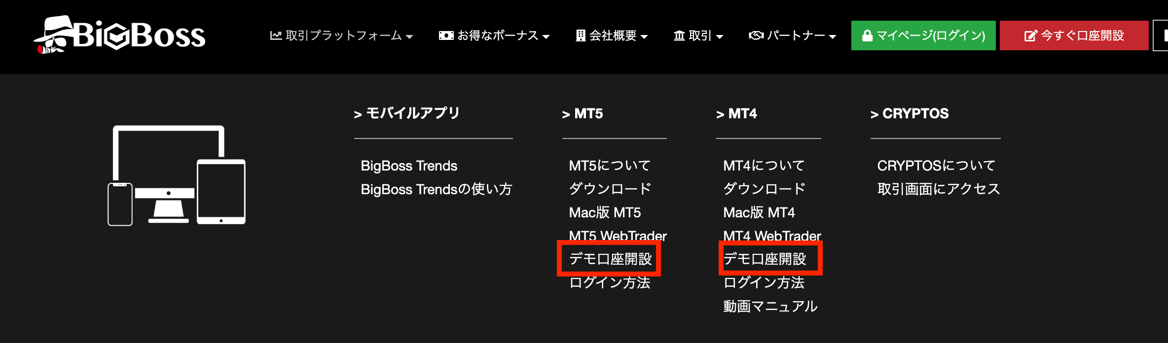 BigBossデモ口座