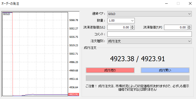 ゴールドの注文・決済を行う